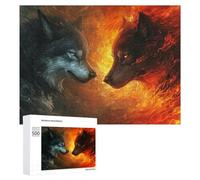 Teenagerss 500 PCS Jigsaw Puzzle Fire Vs Ice Wolves Artwork Jigsaws for Adults Family Games Birthday Present Fun at Home Activities, 500 PCS