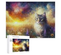 Teenagerss 500 PCS Jigsaw Puzzle Painted Cat Sunset Landscape Jigsaws for Adults Family Games Birthday Present Fun at Home Activities, 500 PCS