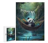Teenagerss 500 PCS Jigsaw Puzzle Panda in Hammock Waterfall Puzzle for Adults Family Games Staycation Kill Time Unique Birthday And Xmas Gifts 500 PCS