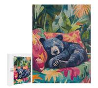 Teenagerss 500 PCS Jigsaw Puzzle Sleeping Bear in Tropical Paradise Puzzle for Adults Family Games Staycation Kill Time Unique Birthday And Xmas Gifts 500 PCS