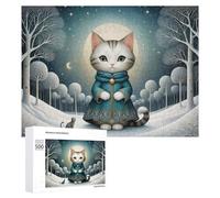 Teenagerss 500 PCS Jigsaw Puzzle Winter Moonlit Cat Scene Jigsaws for Adults Family Games Birthday Present Fun at Home Activities, 500 PCS