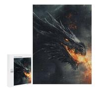 Teenagerss 500 PCS Puzzle Black Fire Dragon Puzzle for Adults Anti-Stress Toys Difficult Challenge Great Gift for Gaming 500 PCS
