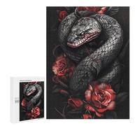 Teenagerss 500 PCS Puzzle Black Snake with Red Roses Tattoo Design Jigsaw Puzzles for Adults Stress Reliever Educational Challenge Unique Challenge Game 500 PCS