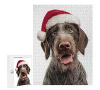 Teenagerss 500 PCS Puzzle German Wirehaired Pointer Dog with Santa Hat Portrait Puzzle for Adults Anti-Stress Toys Difficult Challenge Great Gift for Gaming 500 PCS