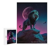 Teenagerss 500 PCS Puzzle Lion King Under Neon Moon Jigsaw Puzzles for Adults Stress Reliever Educational Challenge Unique Challenge Game 500 PCS