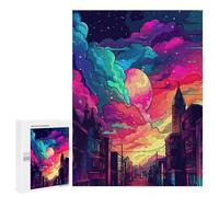 Teenagerss 500 PCS Puzzle Neon Cityscape Vibrant Skyline Puzzles for Adults Family Game Staycation Kill Time Birthday Present, Gifts, 500 PCS