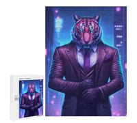 Teenagerss 500 PCS Puzzle Neon Tiger in Suit Puzzle for Adults Anti-Stress Toys Difficult Challenge Great Gift for Gaming 500 PCS