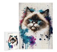 Teenagerss 500 PCS Puzzle Ragdoll Cat Watercolor Puzzle for Adults Anti-Stress Toys Difficult Challenge Great Gift for Gaming 500 PCS
