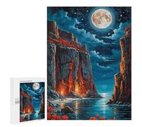 Teenagerss 500 PCS Puzzle Red Cliffs And Roses Night Puzzle for Adults Anti-Stress Toys Difficult Challenge Great Gift for Gaming 500 PCS