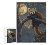 Teenagerss 500 PCS Puzzle Red Panda Moon Tree Night Jigsaw Puzzles for Adults Stress Reliever Educational Challenge Unique Challenge Game 500 PCS