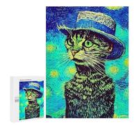 Teenagerss 500 PCS Puzzle Starry Night Cat Art Print Adult Jigsaw Puzzles Precision Cutting Help The Brain Exercise Challenging Family Fun Game 500 PCS