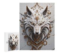 Teenagerss 500 PCS Puzzle White And Gold Wolf Head Ornament Adult Jigsaw Puzzles Precision Cutting Help The Brain Exercise Challenging Family Fun Game 500 PCS
