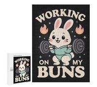 Teenagerss 500 PCS Puzzle Working On My Buns - Cute Gym Bunny Squat Pun Jigsaw Puzzles for Adults Stress Reliever Educational Challenge Unique Challenge Game 500 PCS