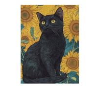 Teenagerss 52x38cm/1000pcs Jigsaw Puzzle Black Cat And Sunflowers Jigsaw Puzzle Hands-on Game Analysis And Logic Christmas Birthday Gifts 52x38cm/1000pcs