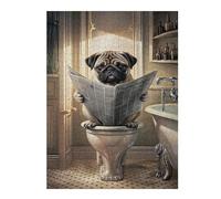 Teenagerss 52x38cm/1000pcs Jigsaw Puzzle Funny Pug in Toilet Puzzles for Adults Relax Games Difficult Hard Unique Birthday And Xmas Gifts 52x38cm/1000pcs