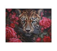 Teenagerss 52x38cm/1000pcs Jigsaw Puzzle Leopard Amidst Red Roses Jigsaws for Adults Family Games Birthday Present Fun at Home Activities, 52x38cm/1000pcs