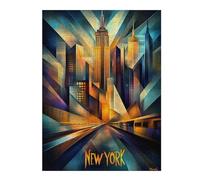 Teenagerss 52x38cm/1000pcs Jigsaw Puzzle New York Dynamic Cubism - Modern Geometric Skyline Jigsaws for Adults Family Games Birthday Present Fun at Home Activities, 52x38cm/1000pcs