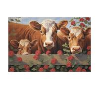 Teenagerss 75x50cm/1000pcs Jigsaw Puzzle Cows Behind A Fence with Red Flowers Jigsaws for Adults Relaxing Games Improve Memory Fun Activities at Home 75x50cm/1000pcs