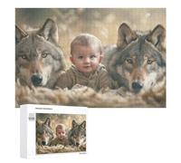 Teenagerss Puzzles 1000 PCS Jigsaws Baby with Wolves in Nature Jigsaws for Adults Hands-on Game Analysis And Logic Unique Birthday And Gifts 1000 PCS