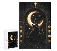 Teenagerss Puzzles 1000 PCS Jigsaws Black Cat Moonlit Window Puzzle for Adults Brain Teaser Game Presents for Women for Birthday, Chrismas 1000 PCS