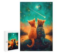 Teenagerss Puzzles 1000 PCS Jigsaws Cats Watching Shooting Star Adult Puzzles Anti-Stress Toys Difficult Challenge Unique Birthday And Gifts 1000 PCS