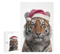 Teenagerss Puzzles 1000 PCS Jigsaws Christmas Tiger Wearing A Santa Hat Puzzle for Adults Brain Teaser Game Presents for Women for Birthday, Chrismas 1000 PCS