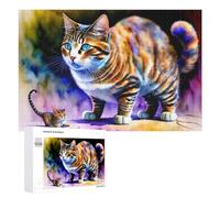 Teenagerss Puzzles 1000 PCS Jigsaws Colorful Tabby Cat with Toy Mouse Jigsaws for Adults Hands-on Game Analysis And Logic Unique Birthday And Gifts 1000 PCS