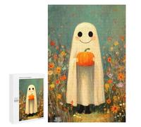 Teenagerss Puzzles 1000 PCS Jigsaws Cute Ghost with Pumpkin in Flower Field Puzzles for Adults Anti-Stress Toys Analysis And Logic for Birthday, Chrismas 1000 PCS