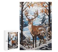 Teenagerss Puzzles 1000 PCS Jigsaws Deer Snowy Stained Glass Puzzle for Adults Brain Teaser Game Presents for Women for Birthday, Chrismas 1000 PCS