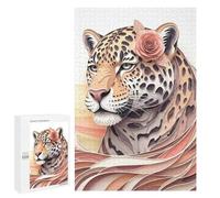 Teenagerss Puzzles 1000 PCS Jigsaws Elegant Leopard with Rose Jigsaw Puzzle Hands-on Game Wall Art Deal As Gifts for The Whole Family 1000 PCS