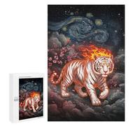 Teenagerss Puzzles 1000 PCS Jigsaws Fiery Tiger Under Starry Night Puzzle for Adults Brain Teaser Game Presents for Women for Birthday, Chrismas 1000 PCS