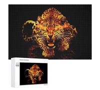 Teenagerss Puzzles 1000 PCS Jigsaws Flaming Leopard in Dark Background Jigsaws for Adults Hands-on Game Analysis And Logic Unique Birthday And Gifts 1000 PCS