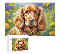 Teenagerss Puzzles 1000 PCS Jigsaws Floral Field with Cocker Spaniel Jigsaws for Adults Hands-on Game Analysis And Logic Unique Birthday And Gifts 1000 PCS