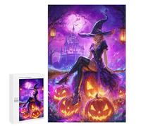 Teenagerss Puzzles 1000 PCS Jigsaws Halloween Witch on Pumpkins Adult Puzzles Anti-Stress Toys Difficult Challenge Unique Birthday And Gifts 1000 PCS