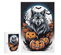 Teenagerss Puzzles 1000 PCS Jigsaws Halloween Wolf with Pumpkins Jigsaw Puzzle Hands-on Game Wall Art Deal As Gifts for The Whole Family 1000 PCS
