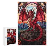 Teenagerss Puzzles 1000 PCS Jigsaws Red Dragon Stained Glass Puzzle for Adults Brain Teaser Game Presents for Women for Birthday, Chrismas 1000 PCS