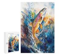 Teenagerss Puzzles 1000 PCS Jigsaws Watercolor Trout Splash Puzzle for Adults Brain Teaser Game Presents for Women for Birthday, Chrismas 1000 PCS