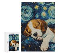 Teenagerss Puzzles 300 PCS Jigsaws Beagle Puppy Starry Night Adult Puzzles Anti-Stress Toys Difficult Challenge Unique Birthday And Gifts 300 PCS