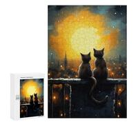 Teenagerss Puzzles 300 PCS Jigsaws Cats Watching Under Moon Jigsaw Puzzle Hands-on Game Wall Art Deal As Gifts for The Whole Family 300 PCS