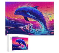 Teenagerss Puzzles 300 PCS Jigsaws Colorful Dolphin Splash Artwork Jigsaws for Adults Hands-on Game Analysis And Logic Unique Birthday And Gifts 300 PCS