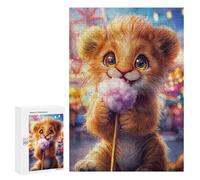 Teenagerss Puzzles 300 PCS Jigsaws Cute Lion Cub with Cotton Candy Puzzle for Adults Brain Teaser Game Presents for Women for Birthday, Chrismas 300 PCS