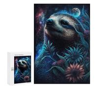 Teenagerss Puzzles 300 PCS Jigsaws Galactic Sloth with Flowers -4 Jigsaw Puzzle Hands-on Game Wall Art Deal As Gifts for The Whole Family 300 PCS