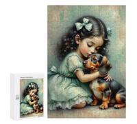 Teenagerss Puzzles 300 PCS Jigsaws Girl Hugging Dachshund Jigsaw Puzzle Hands-on Game Wall Art Deal As Gifts for The Whole Family 300 PCS