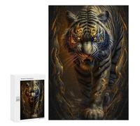 Teenagerss Puzzles 300 PCS Jigsaws Golden Tiger Fantasy Artwork Jigsaw Puzzle Hands-on Game Wall Art Deal As Gifts for The Whole Family 300 PCS