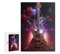 Teenagerss Puzzles 300 PCS Jigsaws Guitar with Roses Artwork Jigsaws for Adults Hands-on Game Analysis And Logic Unique Birthday And Gifts 300 PCS