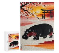 Teenagerss Puzzles 300 PCS Jigsaws Hippo Japan Painting Puzzle for Adults Brain Teaser Game Presents for Women for Birthday, Chrismas 300 PCS