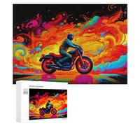 Teenagerss Puzzles 300 PCS Jigsaws Motorcycle Ride Through Colorful Flames Jigsaws for Adults Hands-on Game Analysis And Logic Unique Birthday And Gifts 300 PCS