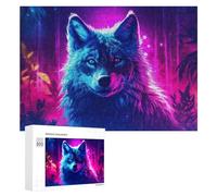 Teenagerss Puzzles 300 PCS Jigsaws Neon Wolf Portrait -1 Jigsaws for Adults Hands-on Game Analysis And Logic Unique Birthday And Gifts 300 PCS