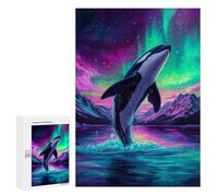 Teenagerss Puzzles 300 PCS Jigsaws Orca Under Aurora Borealis Adult Jigsaw Puzzle Family Game A Work of Art for Birthday, Chrismas 300 PCS