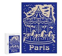 Teenagerss Puzzles 300 PCS Jigsaws Paris Carousel Illustration Jigsaw Puzzle Hands-on Game Wall Art Deal As Gifts for The Whole Family 300 PCS